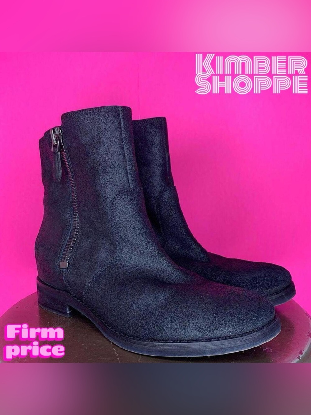 Kenneth Cole Marcy Black Leather Double Zipper Moto Ankle Boot US 7.5 UK 5.5